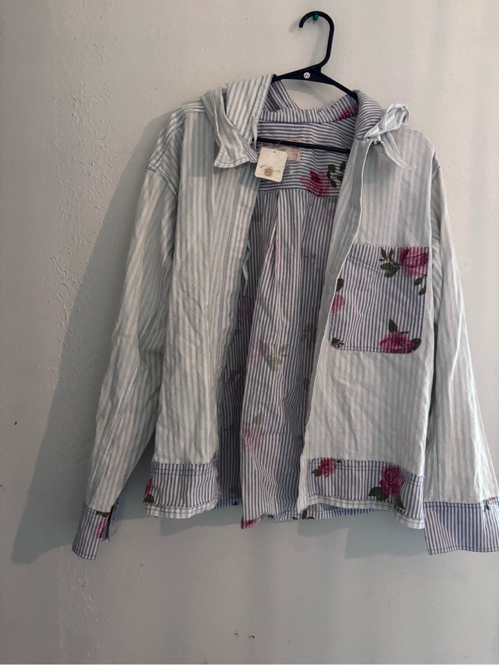 We The Free Striped Hooded Jacket with Pink Floral Trim